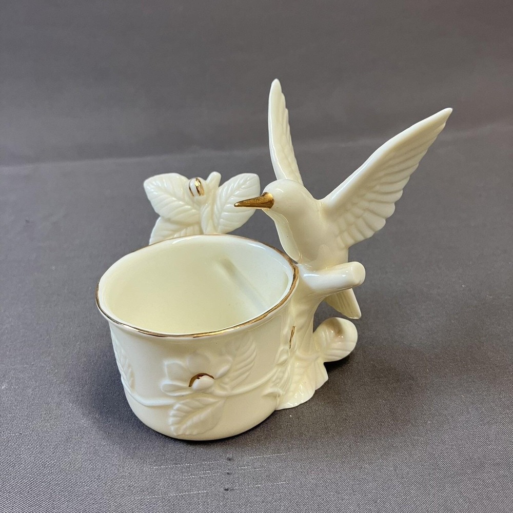 Vintage 1988 George Good Candle Holder / Hummingbird / Porcelain / White &‎ Gold